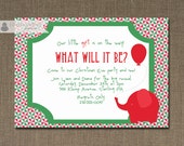 Christmas Gender Reveal Invitation Elephant Red Green Little Gift Baby Elephant & Balloon Chic DIY Digital or Printed - Liam Style Il_170x135