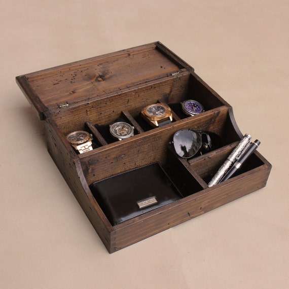 Personalized Men's Valet and Watch box - Holds 4 watches