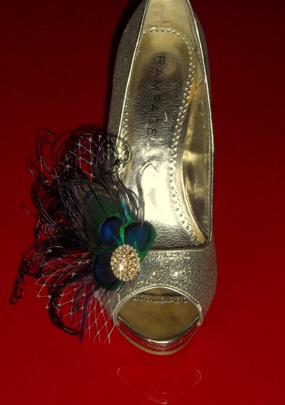 Wedding Peacock Feather Shoe Clips set of 2 Bridal Shoe