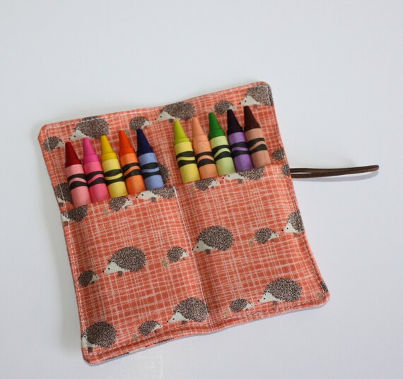 Crayon Roll, Woodland Animals, Hedgehog Hedgies, Crayon Rollup, holds up to 10 Crayons, Birthday Party Favors Il_570xn