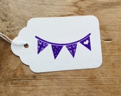 White scalloped tag with bunting design - british bunting - small white labels - wedding tags - summer garden party - summer party etsy uk