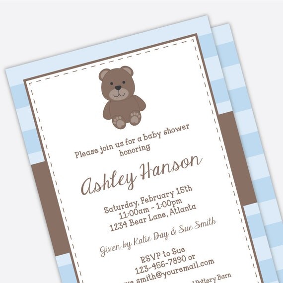 Brown Bear Baby Shower Invitation - Baby Boy Shower Invite - Printed Baby Shower Invitation Il_570xn