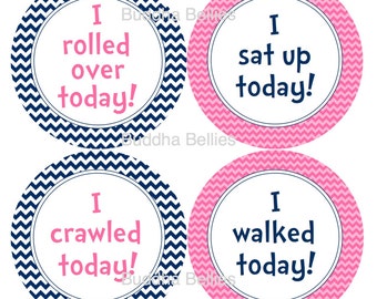 Baby Girl Milestone Stickers Baby's Firsts Baby Stickers Baby Stickers Accomplishment Stickers Pink and Navy Chevron Baby Shower Gift GM142