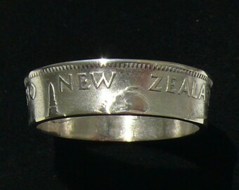 Silver Coin Ring 1944 New Zealand 1 Shilling Double Sided and Ring Size 8