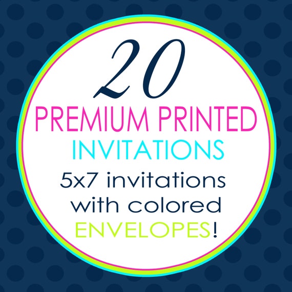 20 Printed Invitations with FREE Colored Envelopes #816 Il_570xn