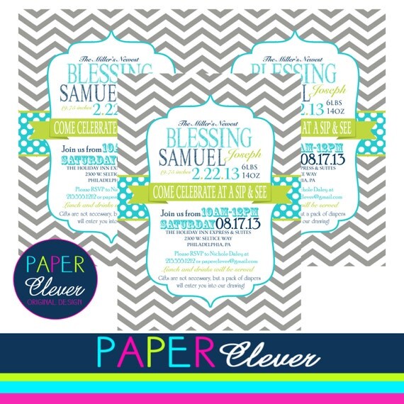 Sip & See shower invitation, typography, any color, modern - digital file, printable #166 Il_570xn