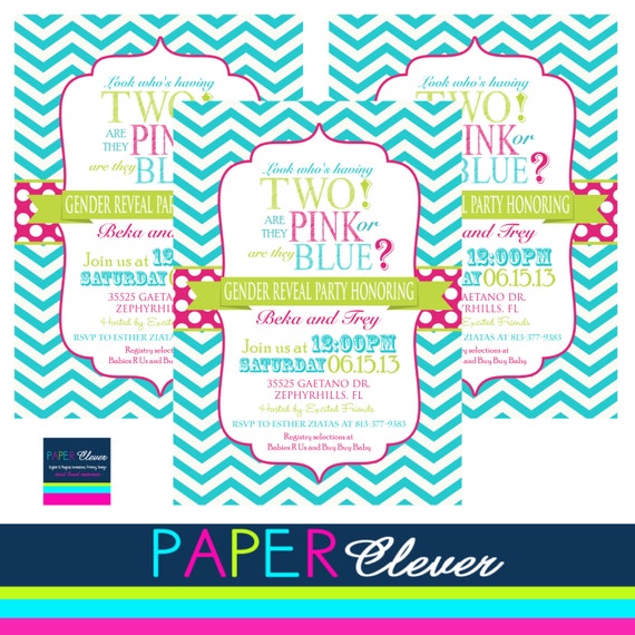 Gender Reveal Baby shower invitation, twins, typography - digital file, printable (#156S9) Il_570xn