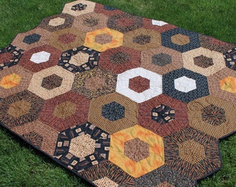 Hexagon Lap Quilt, Geometric Modern Quilt in Beautiful Warm Browns