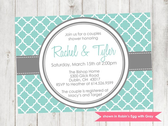 Printable Couples Shower Invitation - Shower Themed Quatrefoil Invite - Colors and Text Customizable Il_570xn