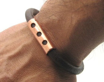 EXPRESS SHIPPING Men's leather bracelet Brown leather bracelet men's bracelet copper bracelet for mens with antique clasp