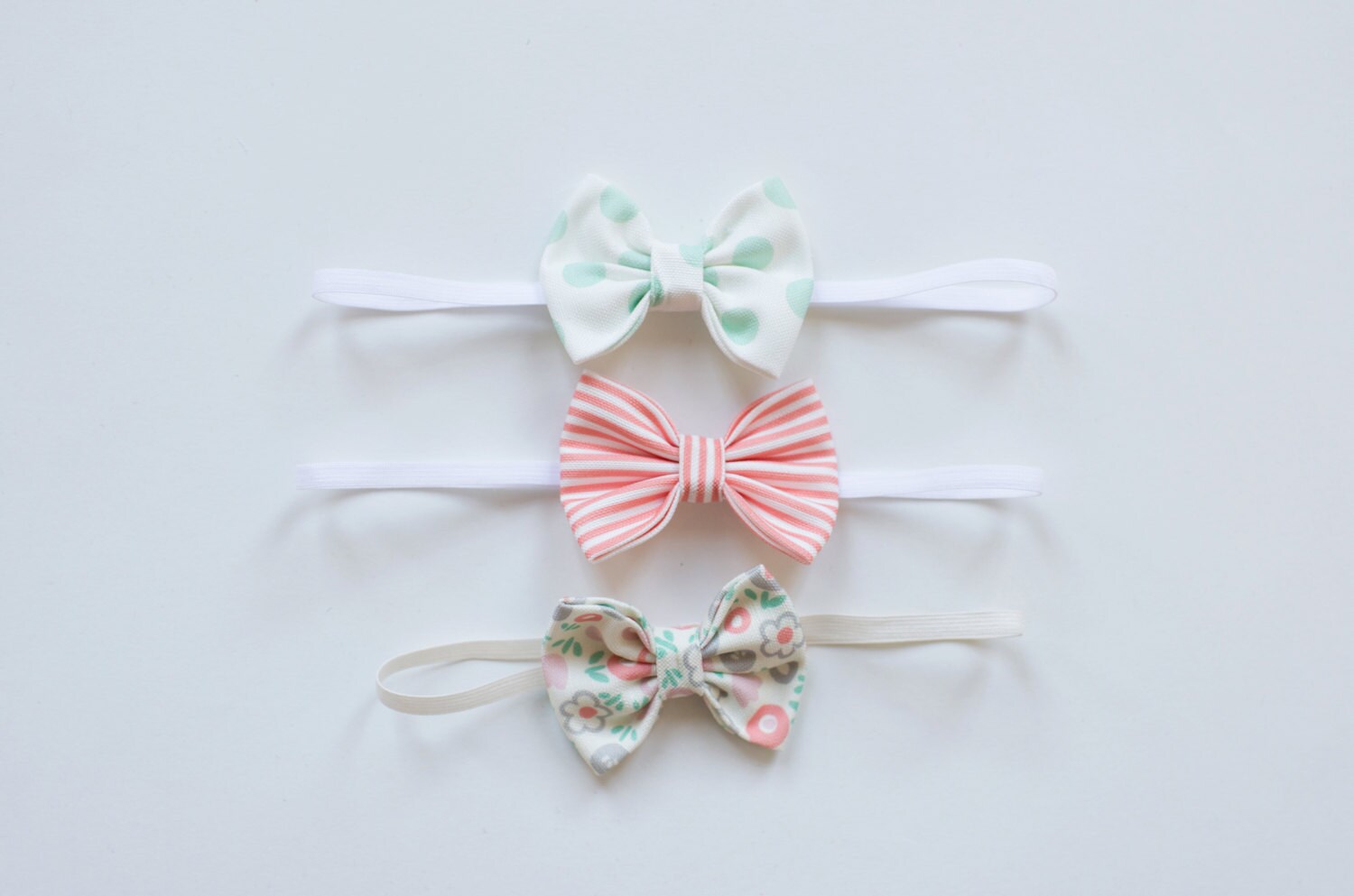 Baby Bow Set Coral Stripe Coral mint and gray floral Mint