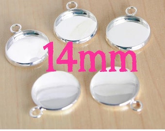 SILVER 14mm Bezel Trays - Great for Earrings, Charm Drops for bracelet, pendants. - Pick your quantity from the drop down.