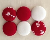 VALENTINE HEART red and white fabric button magnet, covered button magnet, kitchen magnet -- set of 6 Il_170x135