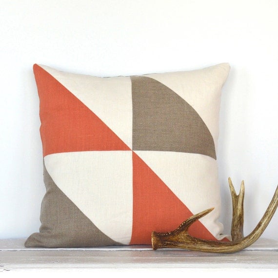 Triangle Modern Colorblock Pillow Cover Persimmon/ Off