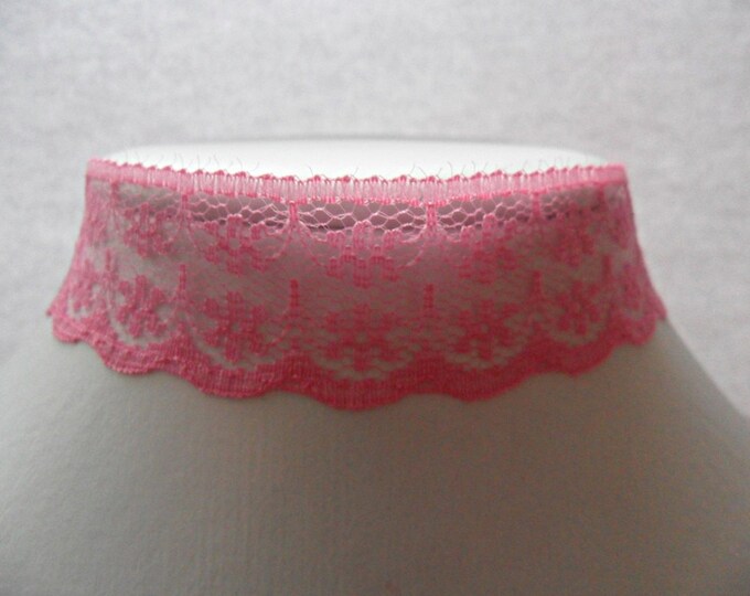 Hot Pink Scalloped Lace Choker necklace with a width of 3/4” Ribbon Choker Necklace