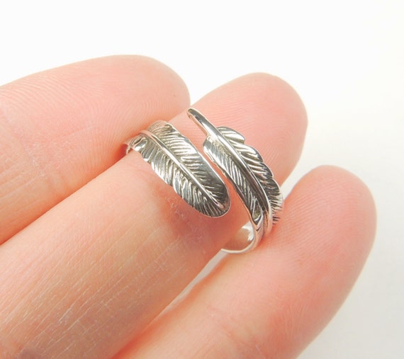 Sterling Silver Feather Wrap Ring Feather Ring by Kissingravens