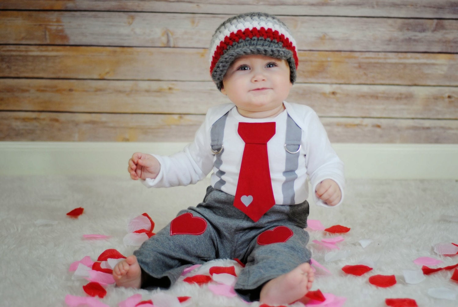 Valentines Day Baby Boys Tie and Suspenders GET THE SET Grey