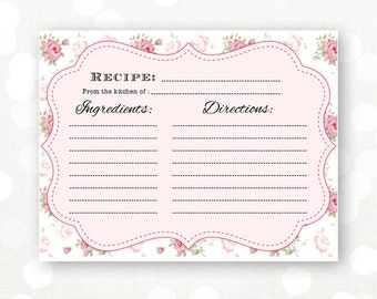 Printable Recipe Cards INSTANT DOWNLOAD Vintage Flowers