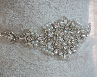 rhinestone and pearl bridal sash applique
