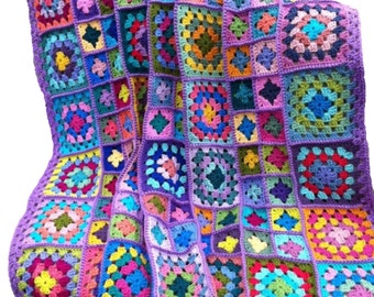 Crochet afghan crochet blanket handmade blanket kaleidoscope granny square afghan, lavender blanket, 52 inches, READY TO SHIP