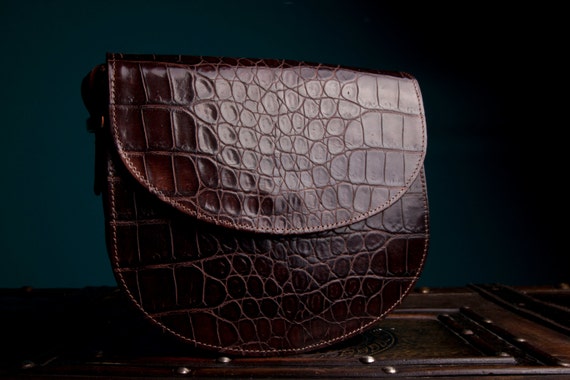 leather shoulder bag, timeless, unique / reptil print / red / brown / clutch / unique