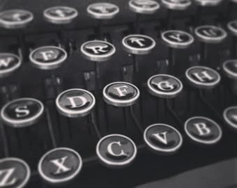 Square Black And White Close-up Of Vintage Retro Old Smith-Corona Typewriter Keys Print