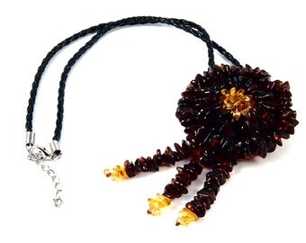 Authentic Baltic Amber Necklace Flower Cognac Honey Mixed size Beads 48 cm 19 inches