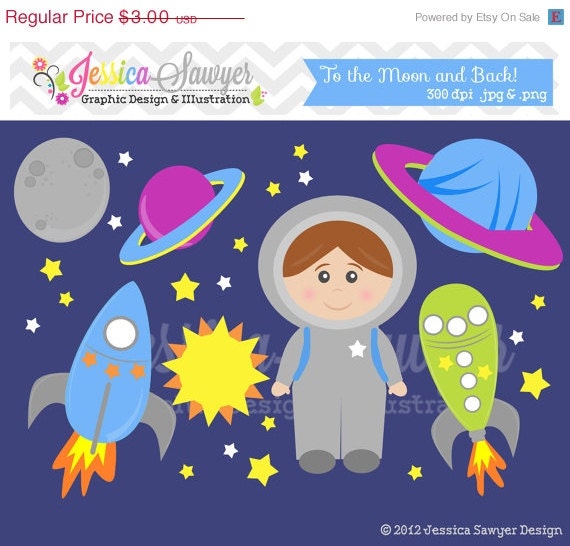 50% OFF - INSTANT DOWNLOAD, space clip art - rocket ship clipart - commercial use - astronaut graphic - commercial use - sale Il_570xn