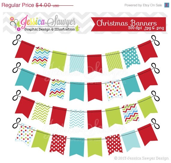 50% OFF - INSTANT DOWNLOAD, christmas patterned bunting banner clipart, christmas party, for cards, scrapbooking, invites Il_570xn