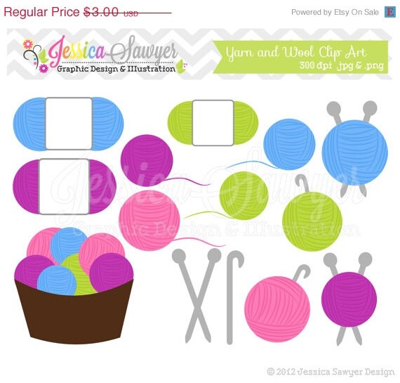 50% OFF - INSTANT DOWNLOAD, yarn clipart - knitting clip art - crochet graphic - image - commercial use - logo - sticker Il_570xn