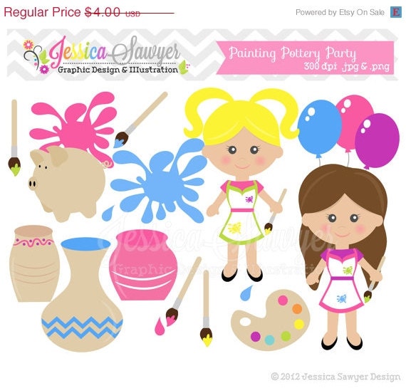 50% OFF - INSTANT DOWNLOAD, pottery painting party clipart - pottery logo - clay clip art - teacher graphic - art image Il_570xn