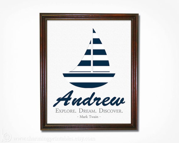 Nautical Nursery Art - Choose Your Color - DIY PRINTABLE File - Sailboat Wall Art Navy Nursery Decor - Mark Twain Il_570xn