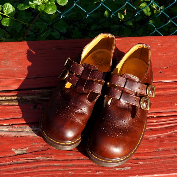 Vintage Dr Martens Mary Janes Brown Leather Sandals Mary Jane