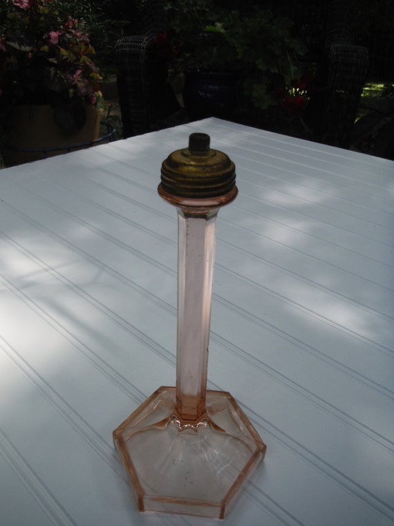 Pink depression glass candlestick lamp base by villadelfunk