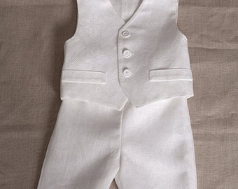 Baby boy ring bearer outfit boy baptism linen suit First
