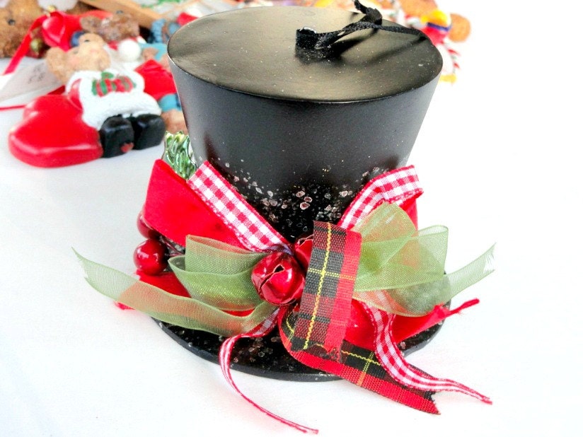 Christmas Ornament Black Top Hat Collectible Holiday Tree