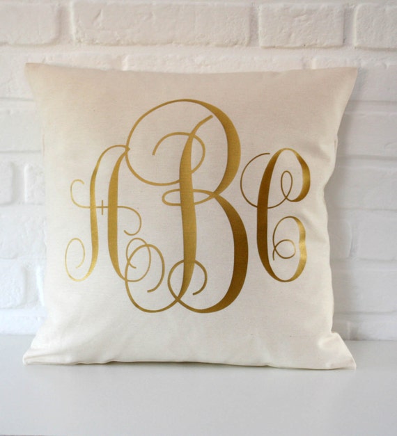 Items similar to Personalized Monogrammed pillow - Gold throw pillow cover - 16x16 18x18 20x20 ...