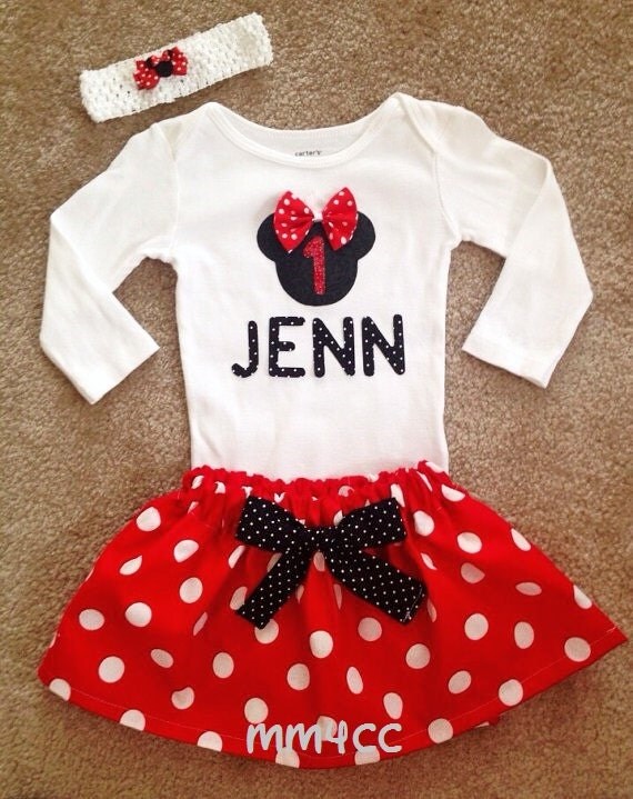 Minnie Mouse outfit Dress first Birthday Party shirt baby girl Red ...