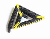 Yellow and Grey Brooch, Beaded Triangle Pin, Large Sparkling Pin, Modern Spiral Brooch, Geometric Bar Pin, Bead Art Jewelry, Etsy UK Seller