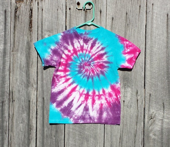 Girls Tie Dye T-Shirt S M L and XL Bright Pink Purple and