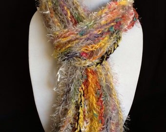Handmade Fringe Scarf, Yellow, Pink, White, Crochet Scarf, Shabby chic, accessory, warm, very soft scarf by Wcards