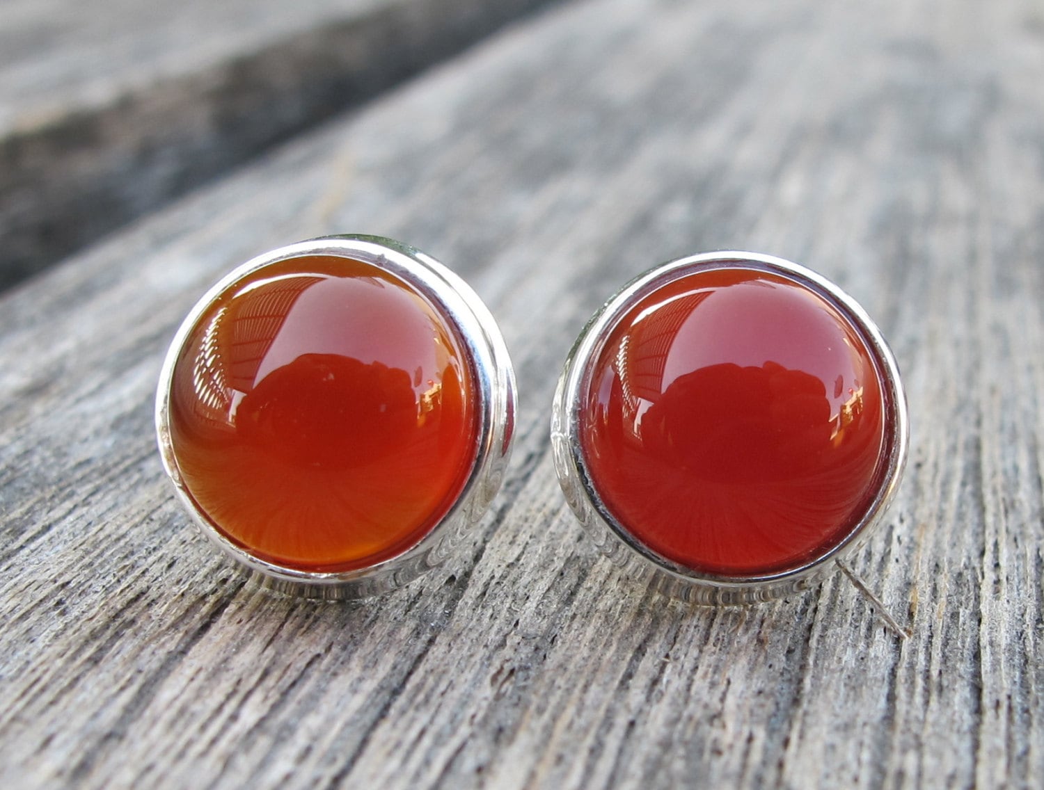 Round Carnelian Stud Earring Smooth Carnelian Post Earring