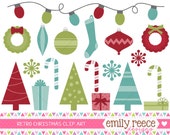 50% OFF - Retro Christmas Tree Candy Ornament Lights Cute Clip Art - Commercial Use - Scrapbooking Invitations Cards - Instant Download Il_170x135