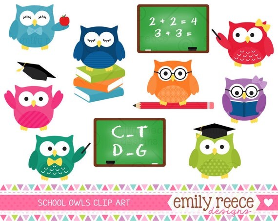 50% OFF - Owls School Teacher Graduation Books Cute Clip Art - Commercial Use - Scrapbooking Invitations Cards - Instant Download Il_570xn