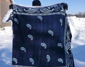 Navy Paisley Backed by Faux Curly Silky Fur Blanket  Wedding Gift