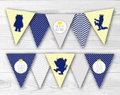 INSTANT DOWNLOAD-  Where the Wild Things Are - Navy Blue Yellow Grey- Printable Flag Banner - Jpg File no. A407