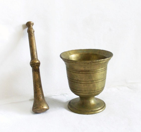 Vintage brass MORTAR and PESTLE set APOTHECARY by