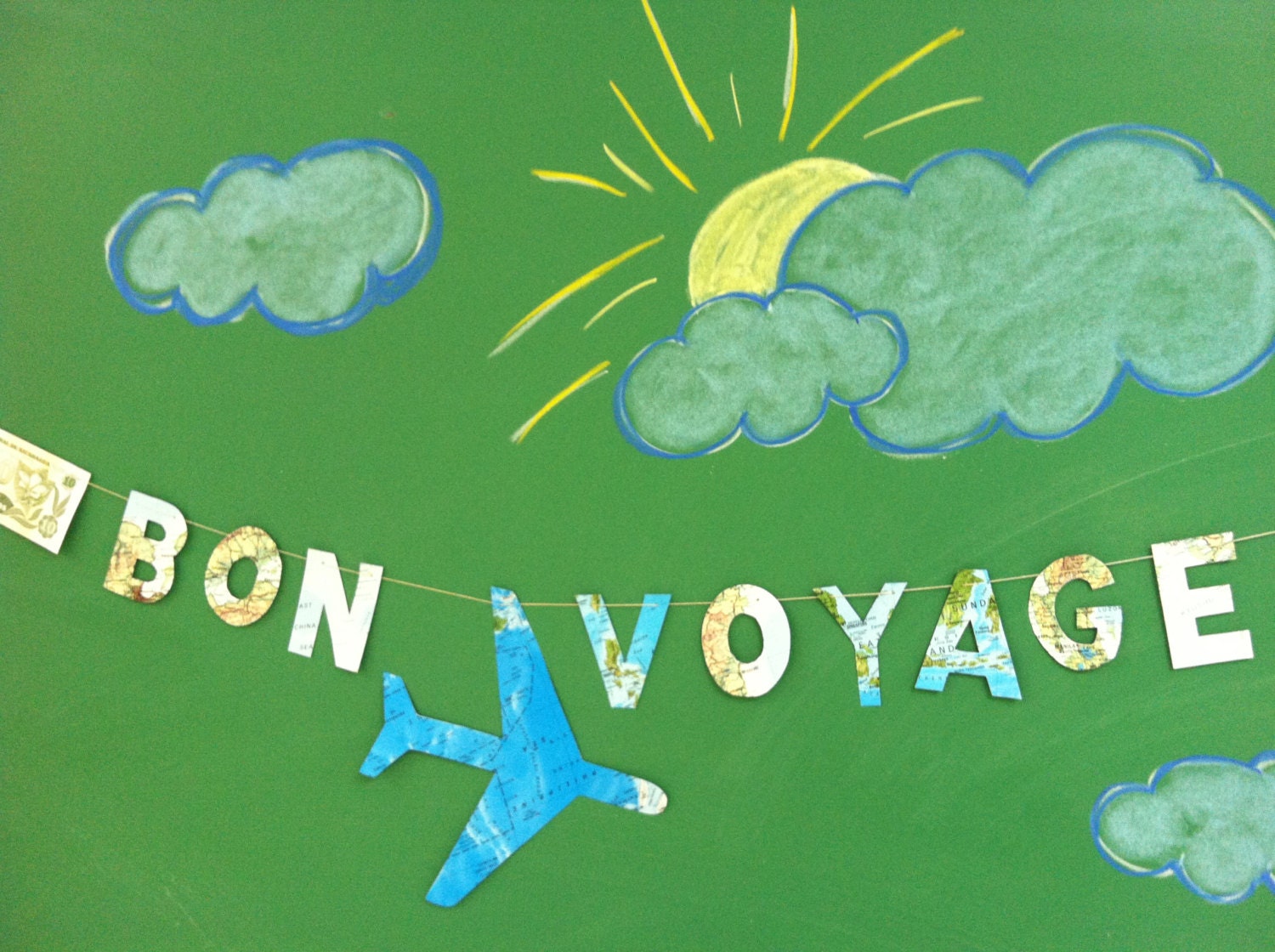 Bon Voyage Map Travel Banner Around the World by Oldendesigns