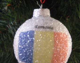 Romania Flag glass glitter ornament