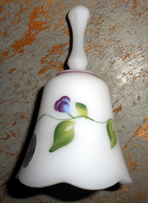 Vintage Bell Fenton Hand Painted White Purple Floral